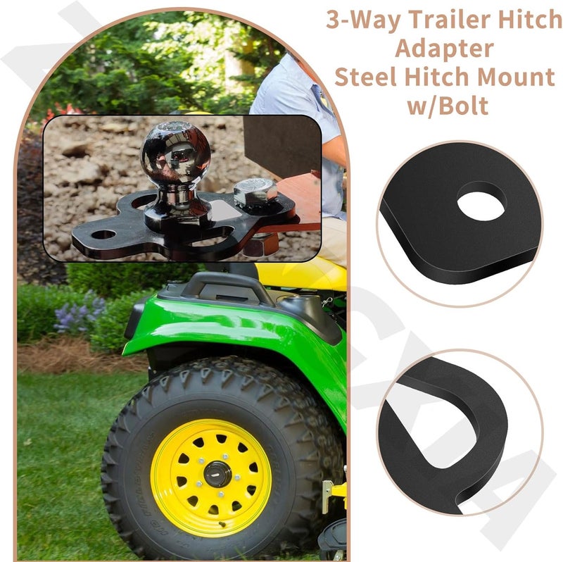 ZHONGXIA 3-Way Trailer Hitch Adapter Steel Hitch Mount with Bolt for ATV Lawn Mower/Golf Cart/Flat Towing Tow Ball Mount, w/3/4 Shaft, 5/8" Trailer Ball Pin, Can Support Up to 3000 Lbs Pulling Strength - Image 5